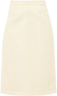 Patch-pocket Vinyl Midi Skirt - Womens - Pale Yellow