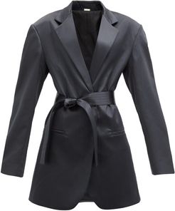 Coco Sash-waist Satin Suit Jacket - Womens - Black