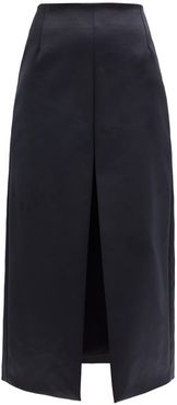 Lia Front-slit A-line Satin Skirt - Womens - Black