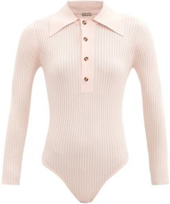Monie Point-collar Rib-knitted Bodysuit - Womens - Light Pink