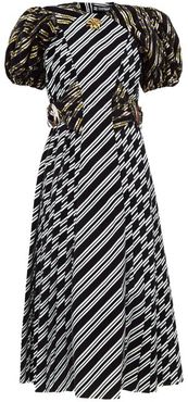 Storm Puffed-sleeve Flocked-stripe Taffeta Dress - Womens - Black Multi
