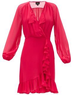 Pussy-bow Ruffled Silk-crepe Mini Dress - Womens - Red