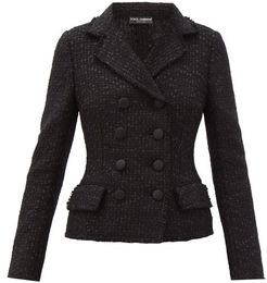 Bouclé-tweed Double-breasted Jacket - Womens - Grey