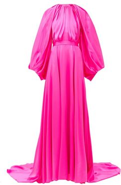Balloon-sleeve Silk-satin Gown - Womens - Pink