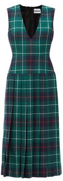 The Vogelson V-neck Pleated Tartan Wool Dress - Womens - Green Multi