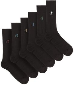 Simply Black Pack Of Six Ribbed Cotton-blend Socks - Mens - Black