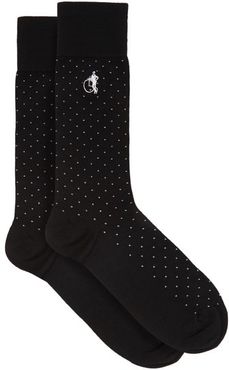Spot Of Style Polka-dot Cotton-blend Socks - Mens - Black