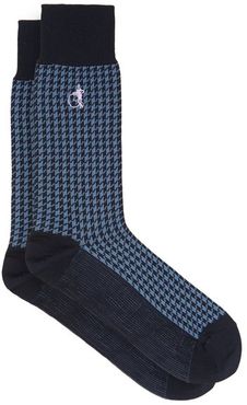Jermyn St Houndstooth Cotton-blend Socks - Mens - Blue Multi