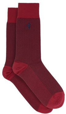Bond St. Herringbone Cotton-blend Socks - Mens - Burgundy