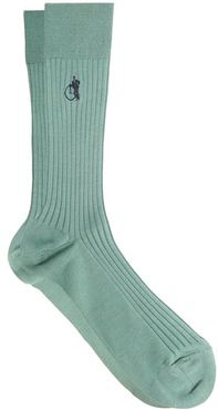 Simply Sartorial Rib-knitted Cotton-blend Socks - Mens - Green