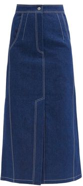 Topstitched Denim Midi Skirt - Womens - Denim