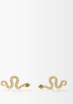 Little Snake Diamond & 18kt Gold Earrings - Womens - Crystal