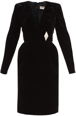 Brooch-embellished Velvet Mini Dress - Womens - Black