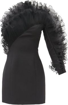 Plissé Organza-trim Crepe Mini Dress - Womens - Black