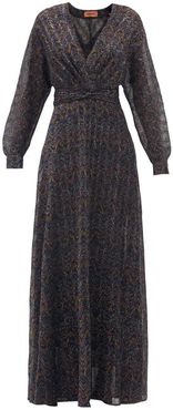 V-neck Wave-jacquard Lamé Dress - Womens - Silver Multi