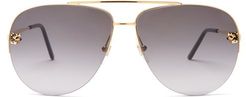 Panthère De Cartier Aviator Metal Sunglasses - Womens - Grey Gold