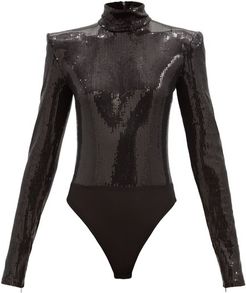High-neck Sequinned Bodysuit - Womens - Black