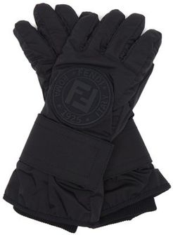 Ff-logo Leather-panelled Ski Gloves - Womens - Black