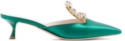 Broche Vivier Crystal-buckle Satin Mules - Womens - Emerald