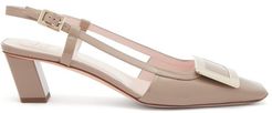 Belle Vivier Buckle Patent-leather Slingback Pumps - Womens - Beige