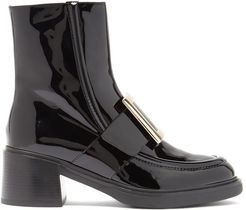 Viv Rangers Buckled Patent-leather Ankle Boots - Womens - Black