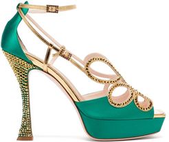 Queen Crystal-embellished Leather Platform Sandals - Womens - Green Multi