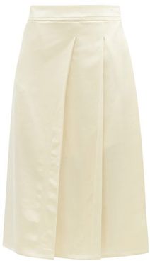 Sima Pleated Satin Midi Skirt - Womens - Ivory