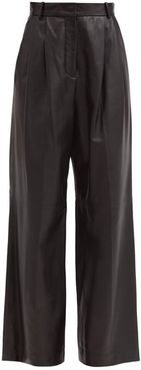 Tima Pleated Leather Wide-leg Trousers - Womens - Black