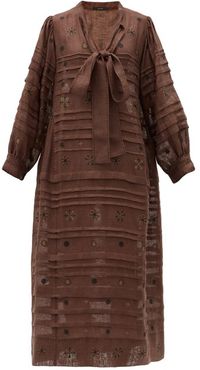 Constellation Embroidered Linen Midi Dress - Womens - Brown