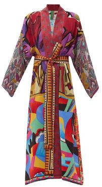 Vintage Shawl-lapel Patchwork Silk Coat - Womens - Multi