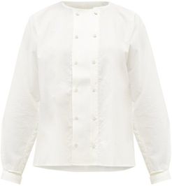 The Chef Collarless Cotton-poplin Shirt - Womens - Ivory