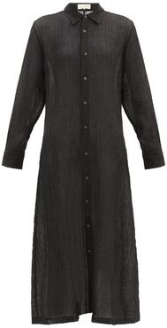 Cinzia Crinkled Organic Linen-blend Shirt Dress - Womens - Black