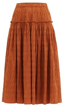 Alejandra Shirred Organic Cotton-blend Skirt - Womens - Rust Copper