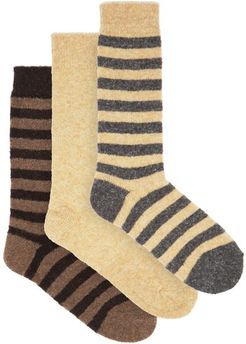 Pack Of Three Striped And Plain Wool-blend Socks - Mens - Multi