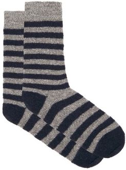 Cosmonaut Striped Merino Wool-blend Socks - Mens - Blue Multi