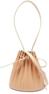 Pleated Mini Leather Bucket Bag - Womens - Beige