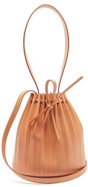 Pleated Leather Bucket Bag - Womens - Tan