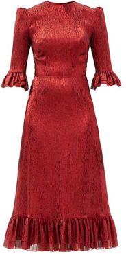 The Falconetti Ruffled Metallic Silk-blend Dress - Womens - Red