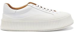 Ribbed-sole Leather Trainers - Womens - White