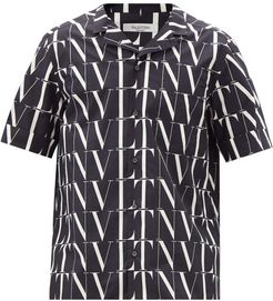 Vltn-print Cotton Bowling Shirt - Mens - Navy White