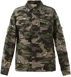 Camouflage-jacquard Fil-coupè Cotton Jacket - Mens - Green