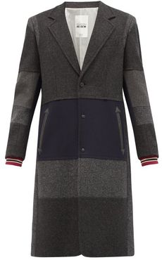 Single-breasted Patchwork Wool-blend Coat - Mens - Grey Multi