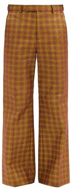 Check Cotton-blend Flared-leg Trousers - Mens - Brown Multi