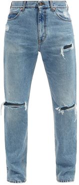 Ripped Straight-leg Jeans - Mens - Light Blue