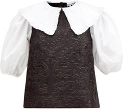Ruffled-collar Baroque-jacquard Brocade Top - Womens - Black