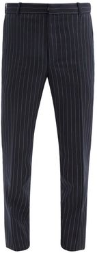 Pinstriped Wool-twill Suit Trousers - Mens - Navy White