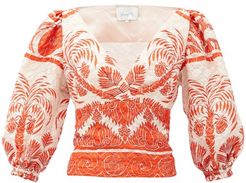 Astral Transit Silk-blend Cloqué Blouse - Womens - Orange Multi