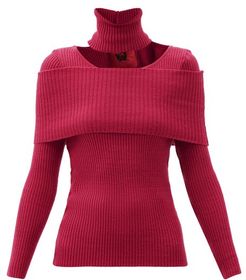Cutout Roll-neck Ribbed Wool Sweater - Womens - Pink