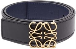 Anagram-buckle Reversible Leather Belt - Womens - Black