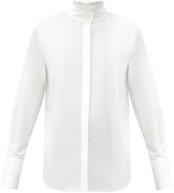 Ruffled High-neck Cotton-poplin Shirt - Womens - White